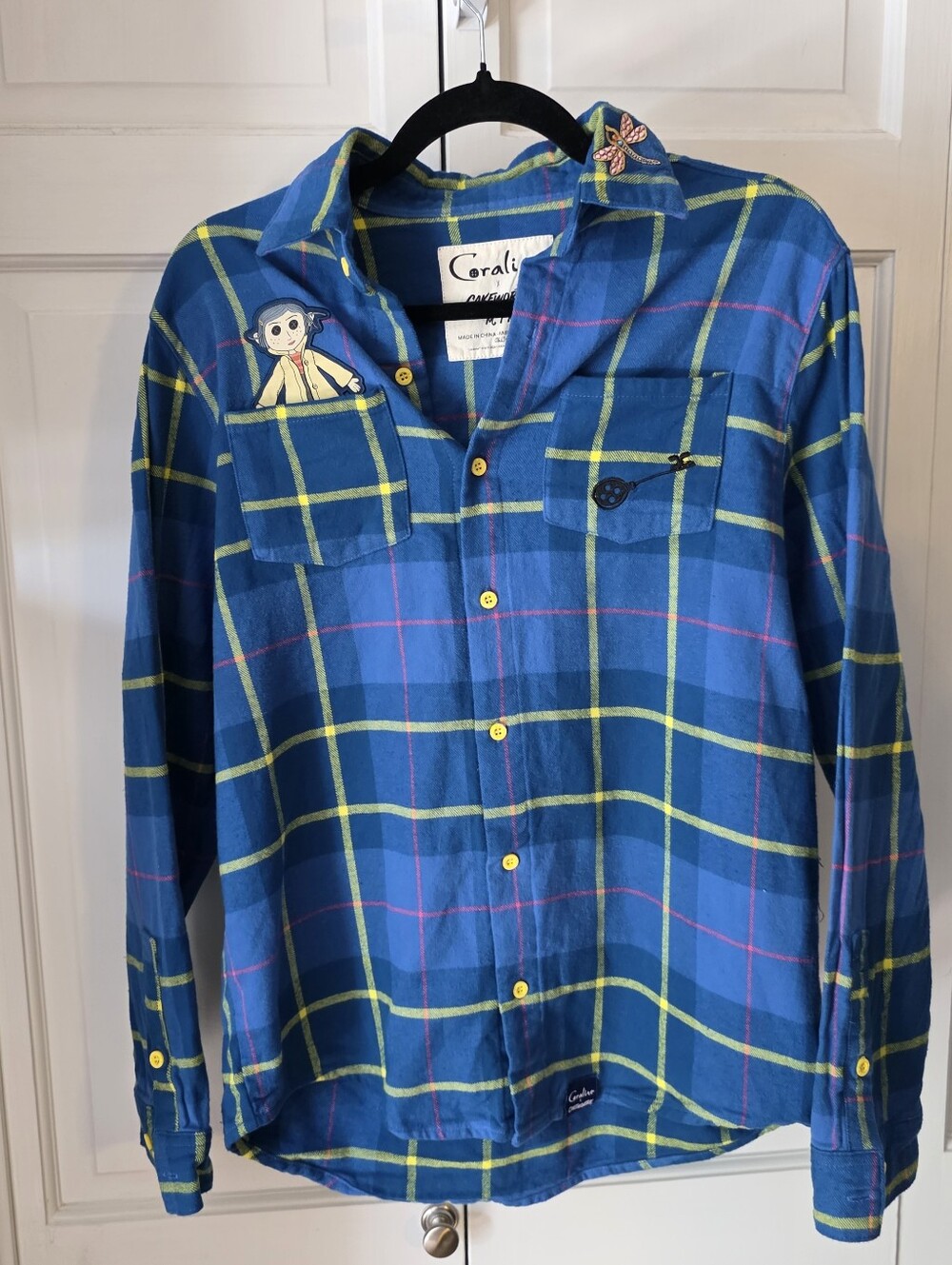 Coraline x Cakeworthy Plaid Button Down Shirt M Blue Flannel - Picture 8 of 11